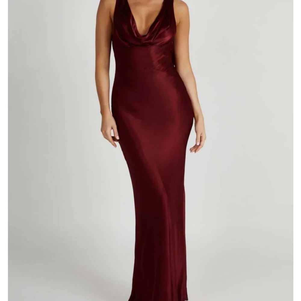 Angelique Satin Cowl Back Maxi Dress - Berry